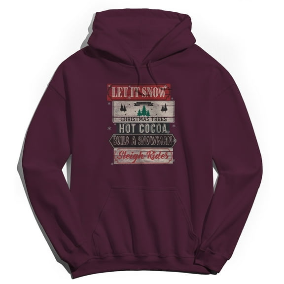 Haywood & Main Let It Snow Graphic Maroon Men's Cotton Pullover Hoodie