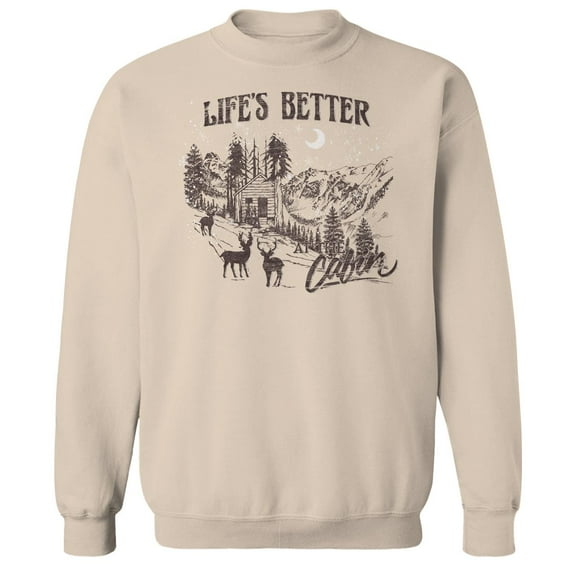 Haywood & Main Life'S Better At The Cabin Graphic Sand Men's Cotton Pullover Sweatshirt