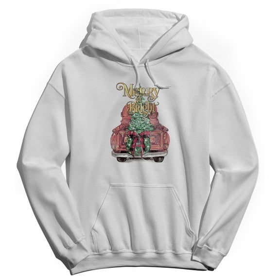 Haywood & Main Merry & Bright Graphic White Men's Cotton Pullover Hoodie