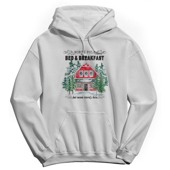 Haywood & Main North Pole Bed & Breakfast Graphic White Men's Cotton Pullover Hoodie