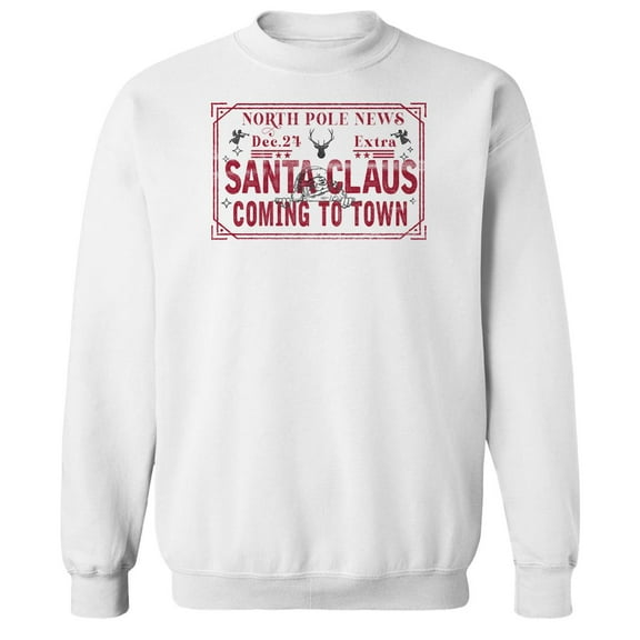 Haywood & Main North Pole News Graphic White Men's Cotton Pullover Sweatshirt