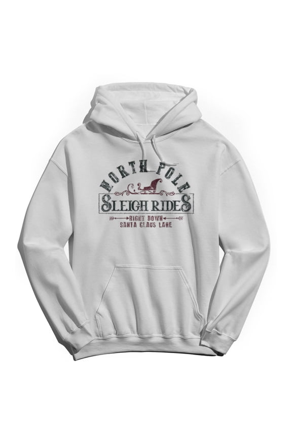 North Pole Sleigh Graphic White Men's Cotton Pullover Hoodie