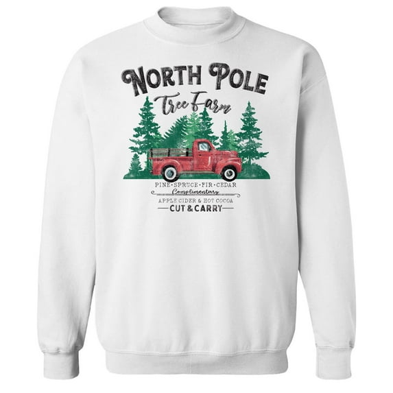Haywood & Main North Pole Tree Farm Graphic White Men's Cotton Pullover Sweatshirt