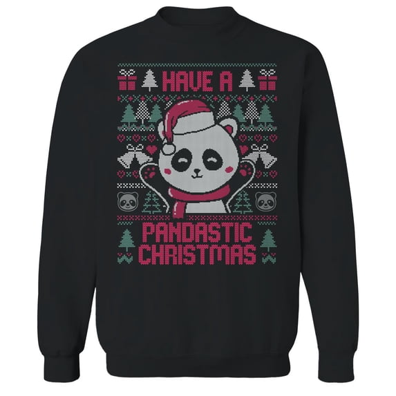 Haywood & Main Pandastic Christmas Graphic Black Men's Cotton Pullover Sweatshirt