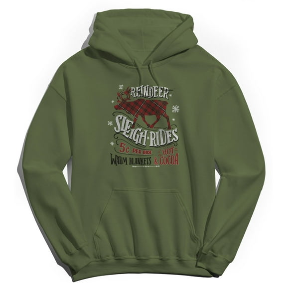 Haywood & Main Reindeer Sleigh Graphic Military Green Men's Cotton Pullover Hoodie
