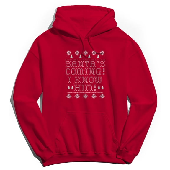 Haywood & Main Santa Is Coming Graphic Red Men's Cotton Pullover Hoodie