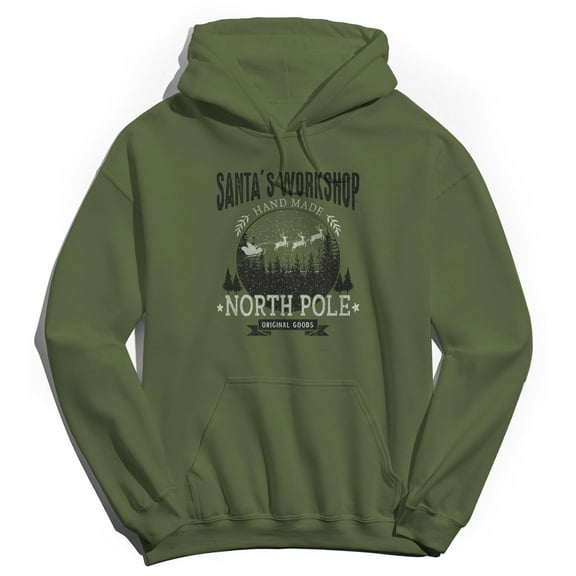 Haywood & Main Santa'S Workshop Graphic Military Green Men's Cotton Pullover Hoodie