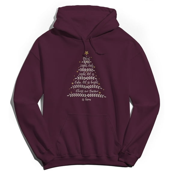 Haywood & Main Silent Night Word Tree Graphic Maroon Men's Cotton Pullover Hoodie