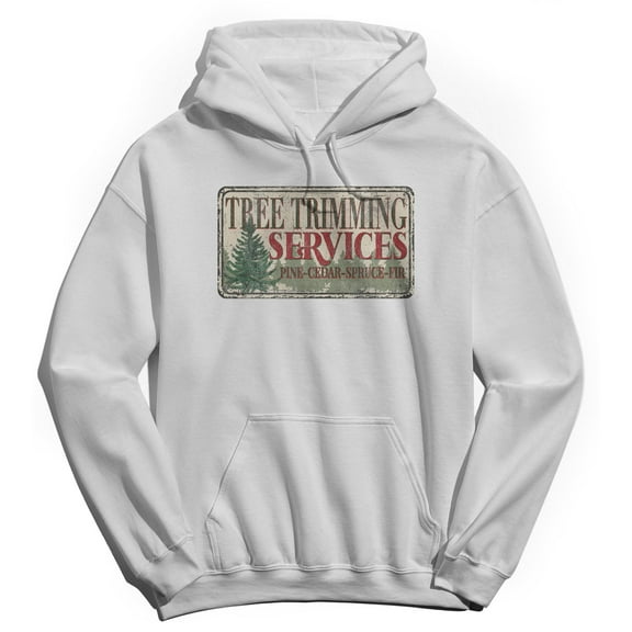Haywood & Main Tree Triming Service Graphic White Men's Cotton Pullover Hoodie