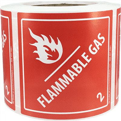 Hazard Class 2 D.O.T. Flammable Gas Labels | 4 x 4" Inch Square | 500 Pack