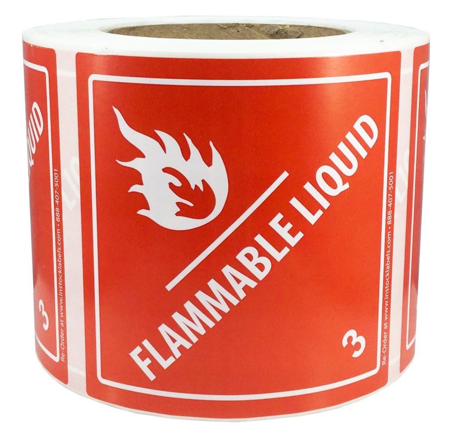 Hazard Class 3 D.O.T. Flammable Liquid Labels 4x4 Inch Square 500