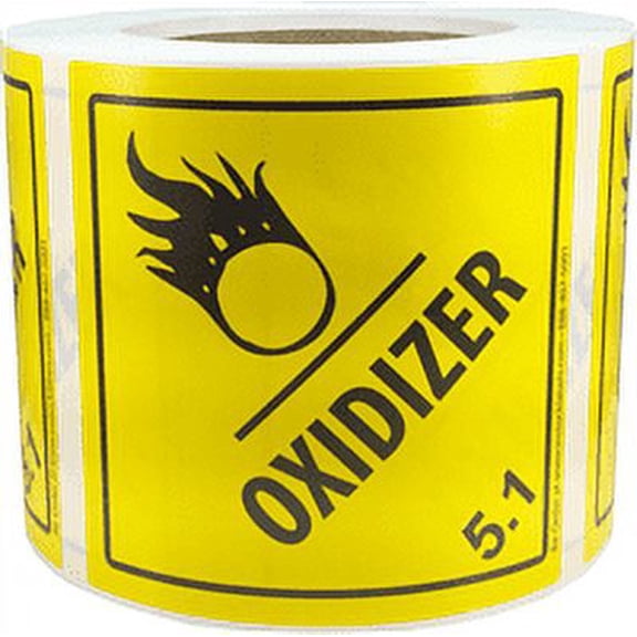 Hazard Class 5.1 D.O.T. Oxidizer Labels | 4 x 4" Inch Square | 500 Pack