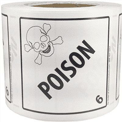 Hazard Class 6 D.O.T. POISON Labels | 4 x 4" Inch Square | 500 Pack