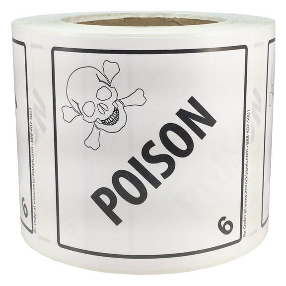 Hazard Class 6 D.O.T. Poison Labels 4x4 Inch Square 500 Adhesive Labels