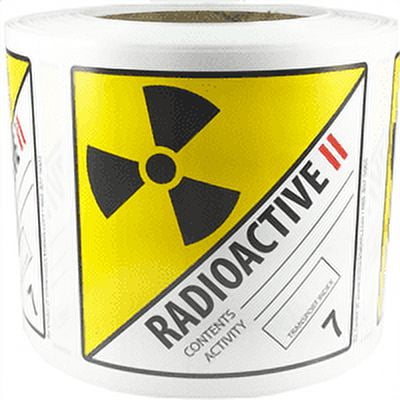 Hazard Class 7 D.O.T. RADIOACTIVE II Labels | 4 x 4" Inch Square | 500 Pack