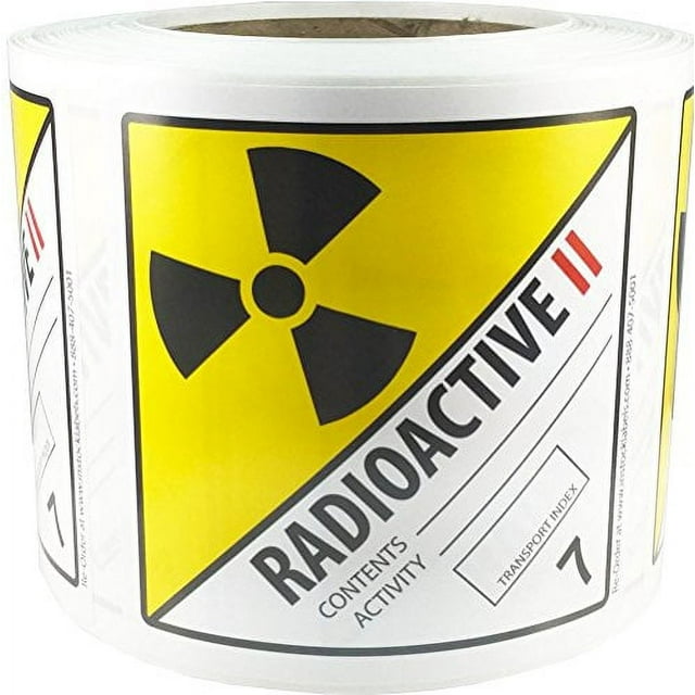 Hazard Class 7 D.O.T. Radioactive II Labels 4x4 Inch Square 500 Adhesive Labels
