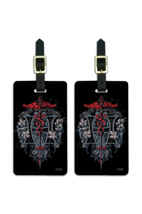 Hazard To Your Health Caduceus Biker Motorcycle Chopper Luggage ID Tags Suitcase Carry-On Cards - Set of 2
