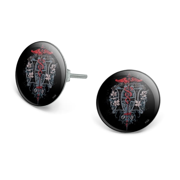 Hazard To Your Health Caduceus Biker Motorcycle Chopper Novelty Silver Plated Stud Earrings