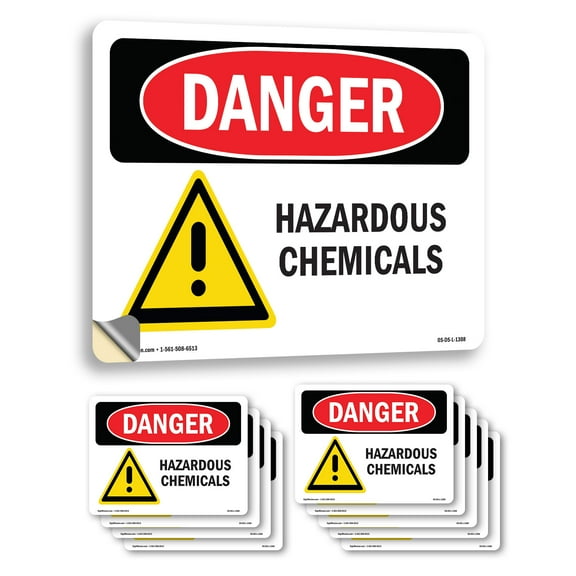 Hazardous Chemicals OSHA Danger Vinyl Decal Label 24 Inch x 18 Inch - 10 Pack