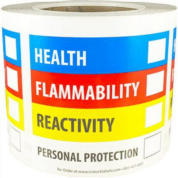 Hazardous Material Identification Warning Stickers, 4 Inches Square, 500 Labels on a Roll