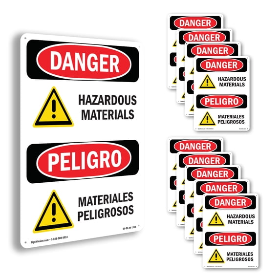 Hazardous Materials Bilingual OSHA Danger Rigid Plastic Sign 14 Inch x ...