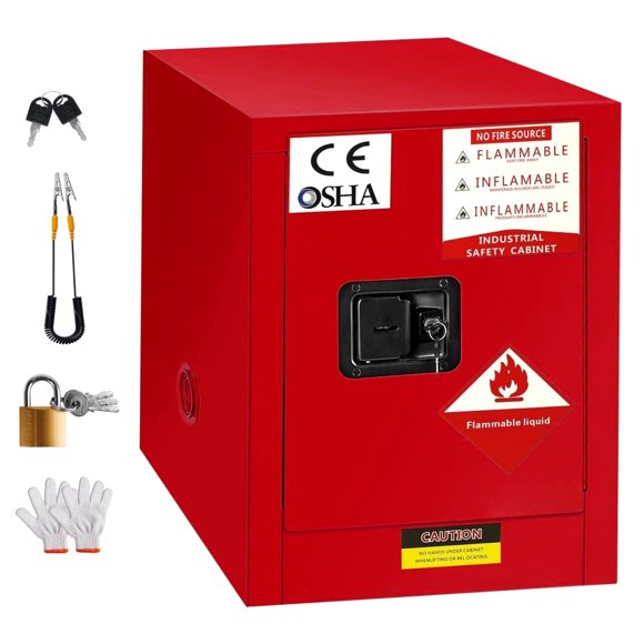 Fire-Resistant OSHA Cabinet, 4 Gallon Capacity, Galvanized Steel Construction, Flammable Storage Unit, Explosive Safety Cabinet, Warehouse, Manufacturing Plant, Laboratory
