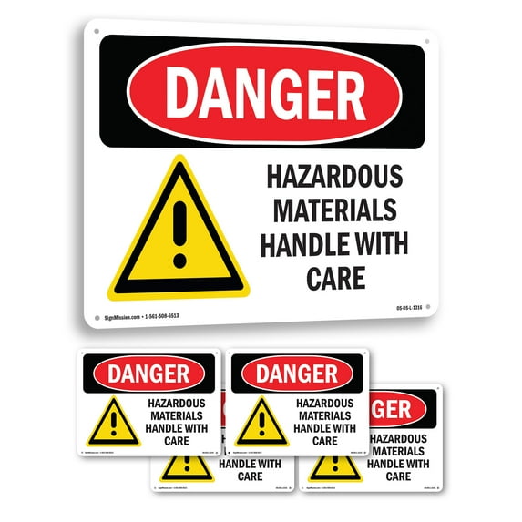 Hazardous Materials Handle With Care OSHA Danger Aluminum Sign 14 Inch x 10 Inch - 5 Pack