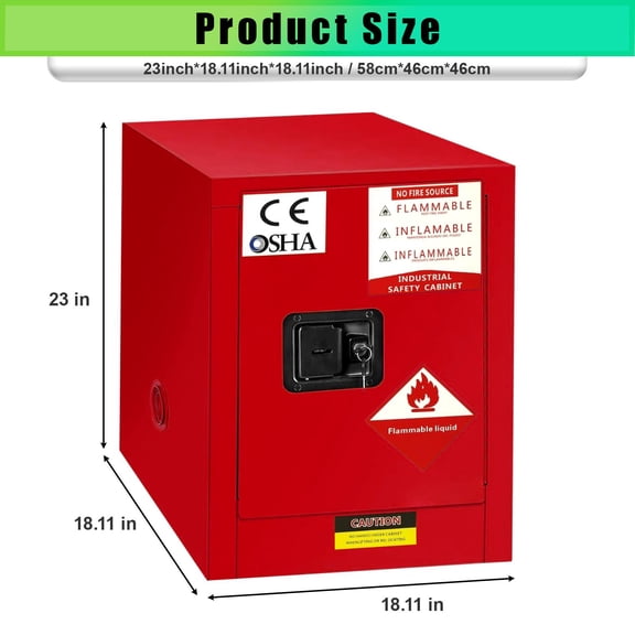 Hazardous Safety Storage Cabinet, 18.11"18.11"23" 2mm Thick Galvanized Steel Flammable Cabinet with 3-Point Lock & Ventilation, Fireproof Cabinet for Paint Rooms, Warehouses, Home Workshops