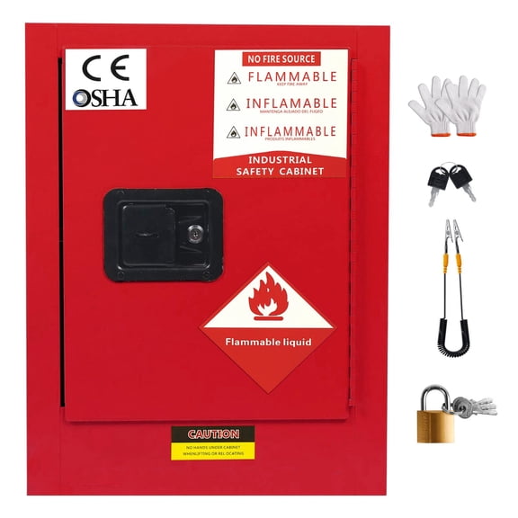 Hazardous Storage Cabinet, 4 Gallon Red Flammable Safety Cabinet with 3-Point Lock & Adjustable Shelf, Double-Layer Explosion-Proof Chemical Cabinet for Garage Commercial Use