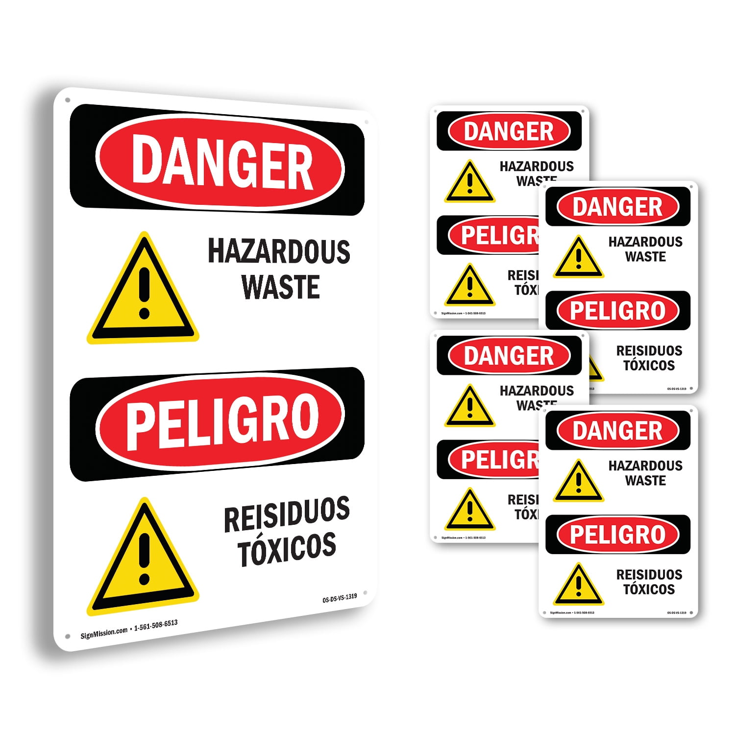 Hazardous Waste Bilingual OSHA Danger Rigid Plastic Sign 24 Inch x 18 ...