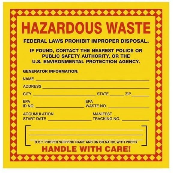 Hazardous Waste Labels, 6 x 6 inches, Paper, Pack of 100