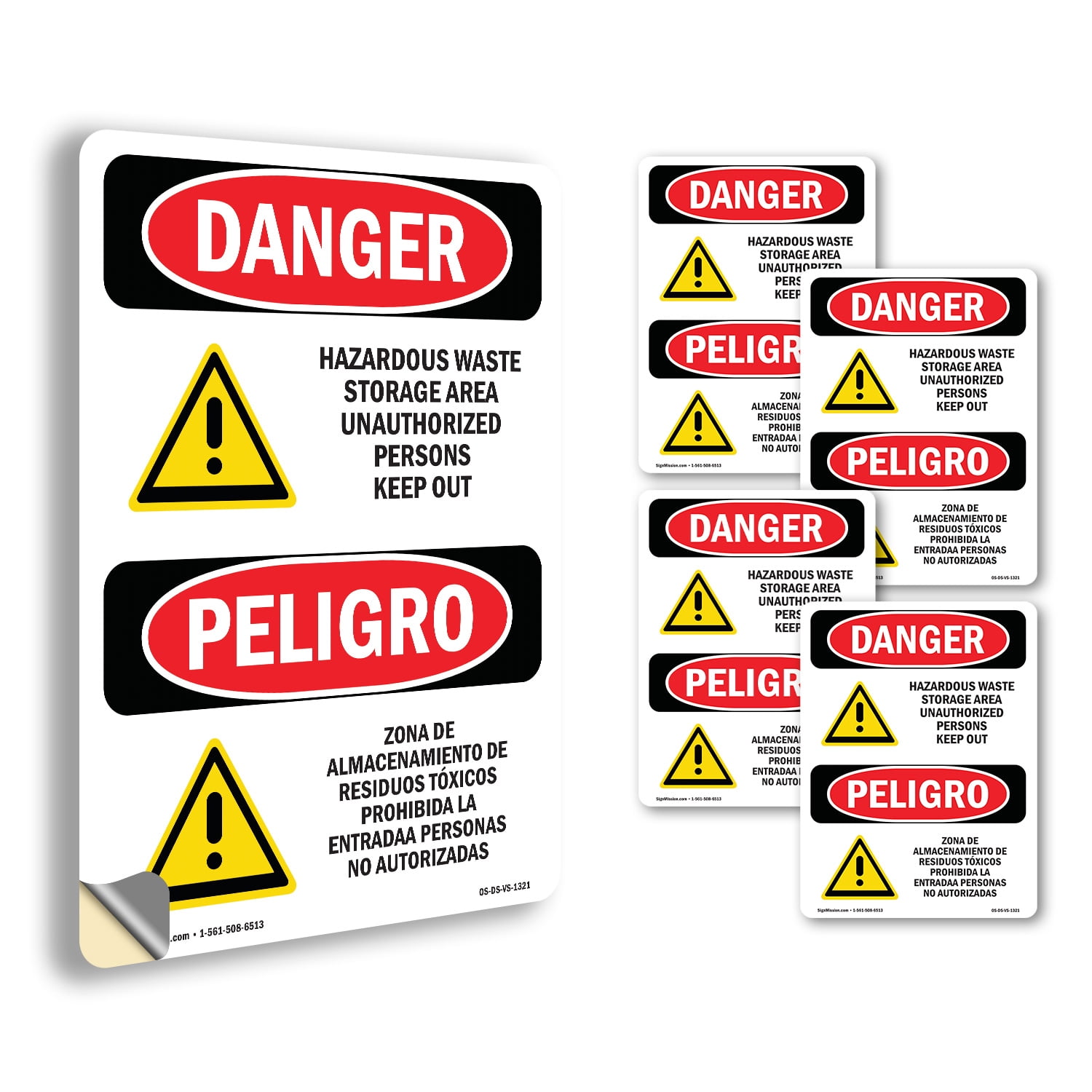 Hazardous Waste Storage Area Bilingual OSHA Danger Vinyl Decal Label 18 ...