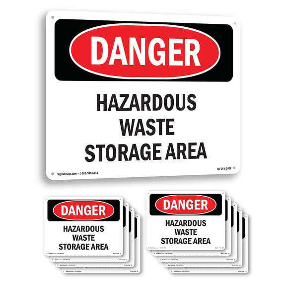 Hazardous Waste Storage Area OSHA Danger Aluminum Sign 14 Inch x 10 Inch - 10 Pack