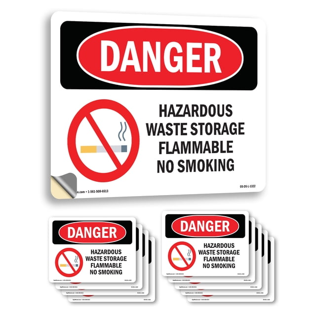 Hazardous Waste Storage Flammable No Smoking OSHA Danger Vinyl Decal ...