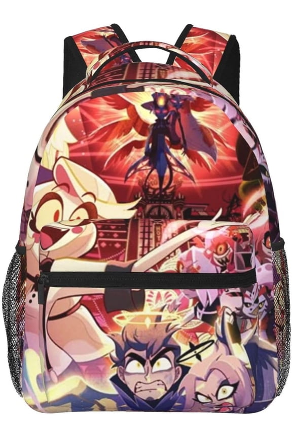 Hazbin Casual Student Backpack With Adjustable Shoulder Straps And Cushioned Back For Comfort Black 4