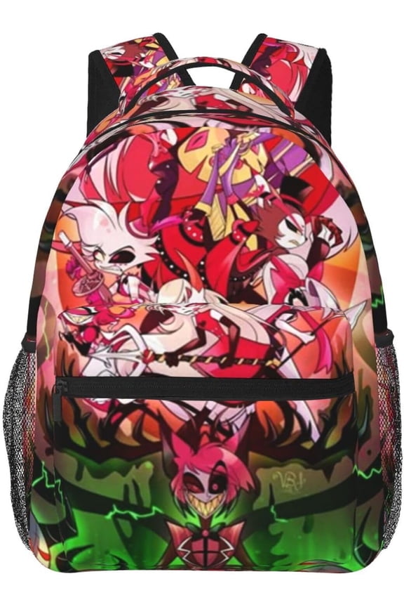 Hazbin Casual Student Backpack With Adjustable Shoulder Straps And Cushioned Back For Comfort Black 8