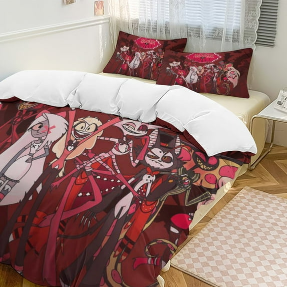 Hazbin Hotel 3-Piece Bedding Set Soft Warm And Comfortable Soft Bed Set with 1 Duvet Cover And 2 Pillowcases for Bedroom