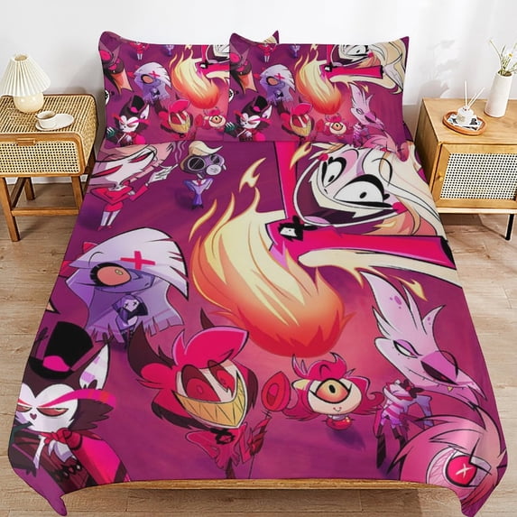 Hazbin Hotel 3 Pieces Bedding Set Double Sided Printing Soft Comforter Sets Decor Bedroom Gifts With 1 Duvet Cover 2 Pillowcases