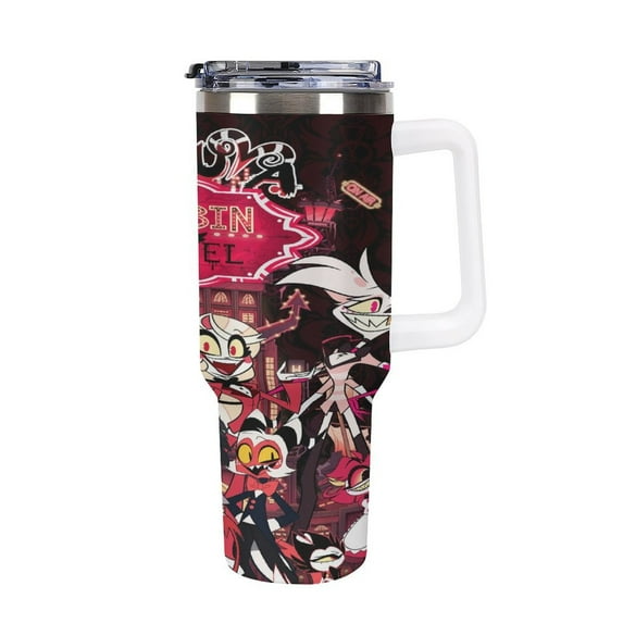 Hazbin Hotel 40 Oz Tumbler with Handle And Straw, Stainless Steel Double Wall Vacuum Insulated Coffee Cup Travel Mug for Gym, Outdoors, Commute, Work