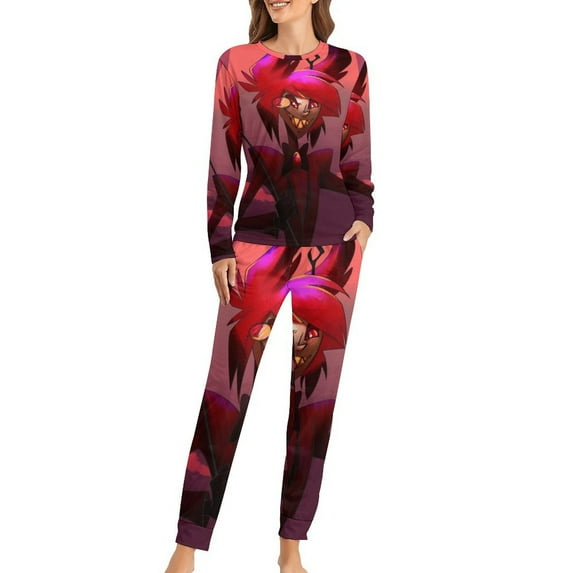 Hazbin Hotel Alastor Womens Pajama Set Loungewear Cozy Soft House Wear Sets Long Sleeve Round Neck T Shirt Top Bottom Pants Sleepwear