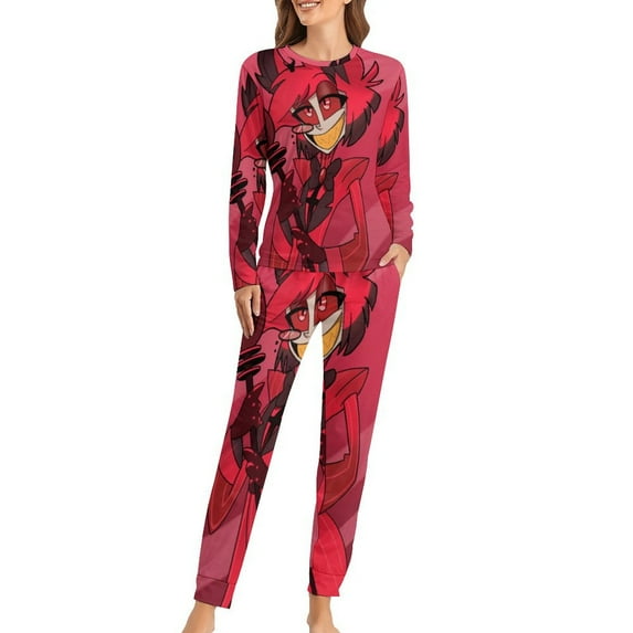 Hazbin Hotel Alastor Womens Pajama Set Loungewear Cozy Soft House Wear Sets Long Sleeve Round Neck T Shirt Top Bottom Pants Sleepwear