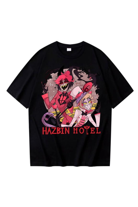 Hazbin Hotel Alastor X Lucifer T-shirt Woman Man Harajuku Short Sleeve Round Neck T-shirt Gift