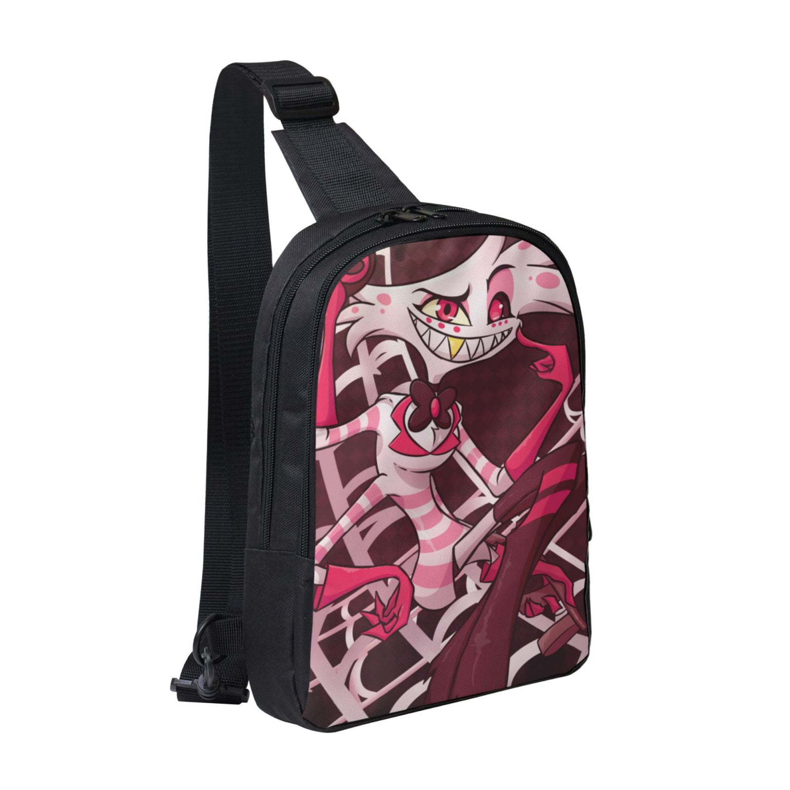 Hazbin Hotel Angel Dust Sling Bookbag / Backpack!‎ Crossbodyl Pink/White Fanmade The day is finally here! My Hazbin Hotel themed ita bag  main image 4