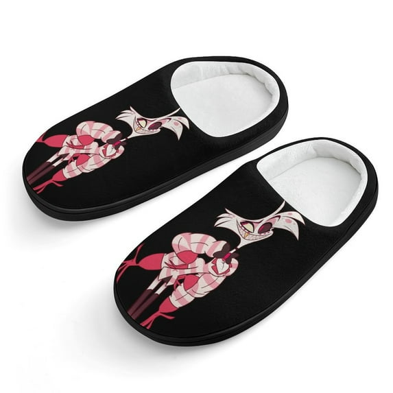 Hazbin Hotel Angel Dust Soft Plush Slippers for Boys Girls Winter Warm Cotton Slippers with Rubber Sole Non-Slip Kid's Slip on Shoes Fluffy House Slippers For Indoor And Outdoor