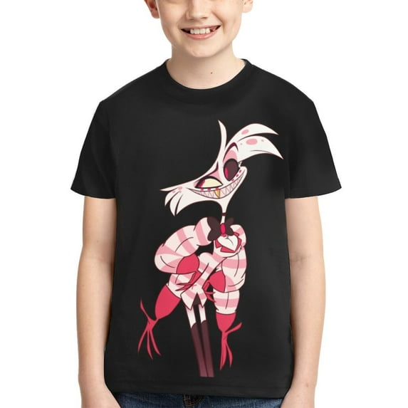 Hazbin Hotel Angel Dust Teen T-Shirt Crewneck Short Sleeve Double-Sided Print Summer Tee Shirts Top For Youth Boys Girls Children Large