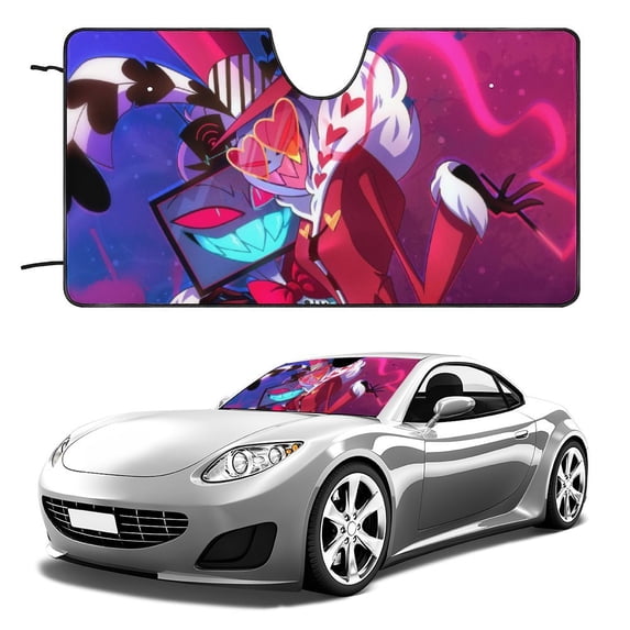 Hazbin Hotel Car Windshield Sunshade Umbrella Foldable Reflective Sun Visor Front Window Cover Protector Accessories