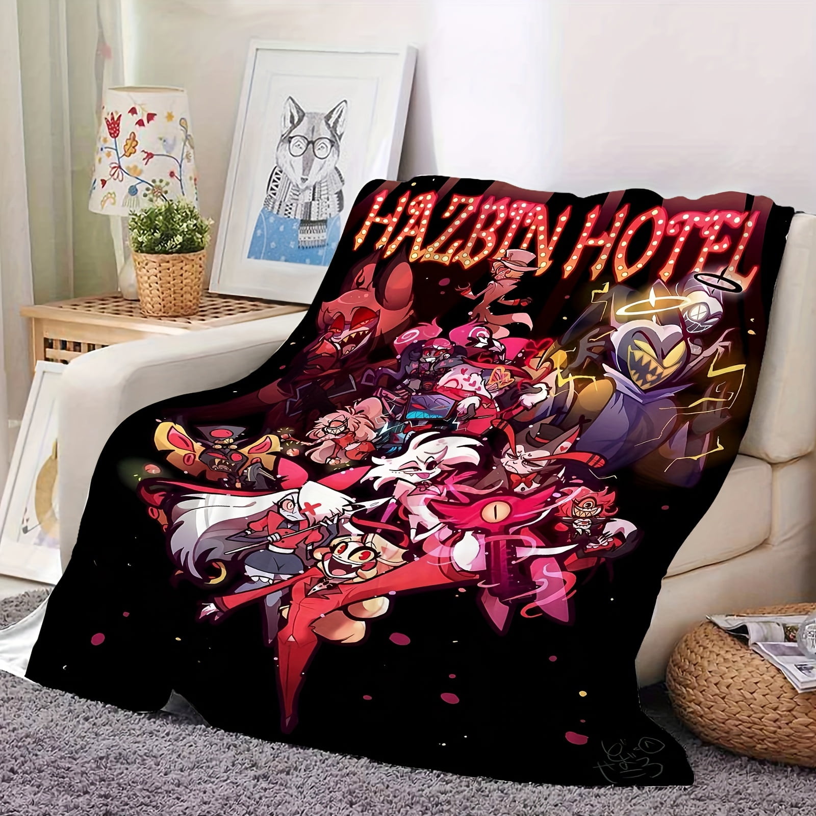 Hazbin Hotel Cartoon Digital Print Flannel Throw Blanket, Lightweight