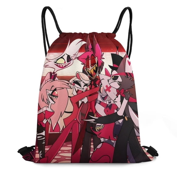 Hazbin Hotel Drawstring Backpack Sports Gym Sackpack Water Resistant String Bag for Women Men
