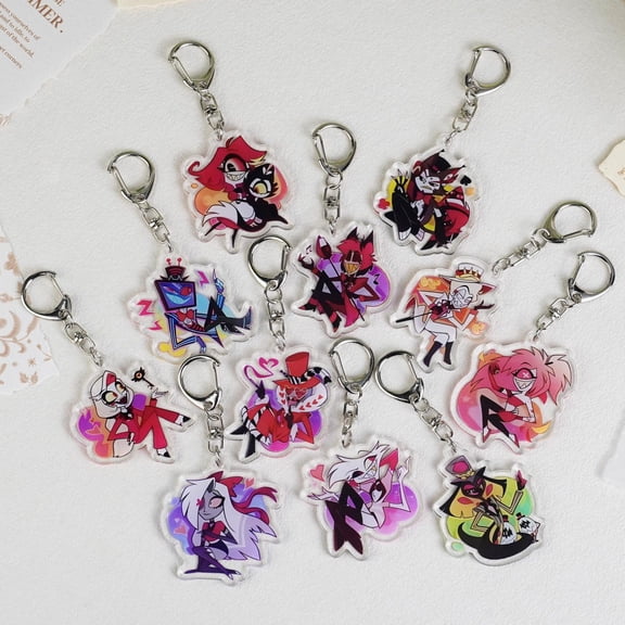 Hazbin Hotel Full Characters Chibi Keychain Set | Alastor Lucifer Vox Acrylic Key Ring | Hazbin Hotel Anime Fan Merch | Backpack Pendant, random 1pc