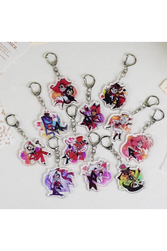 Hazbin Hotel Full Characters Chibi Keychain Set | Alastor Lucifer Vox Acrylic Key Ring | Hazbin Hotel Anime Fan Merch | Backpack Pendant, random 1pc